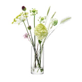 Clear LSA Column Vase, 28cm tall with 13cm diameter, featuring a sleek cylindrical design and transparent glass finish.