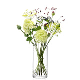 Clear LSA column vase or candleholder, 36cm tall with 17cm diameter, featuring a sleek cylindrical design.