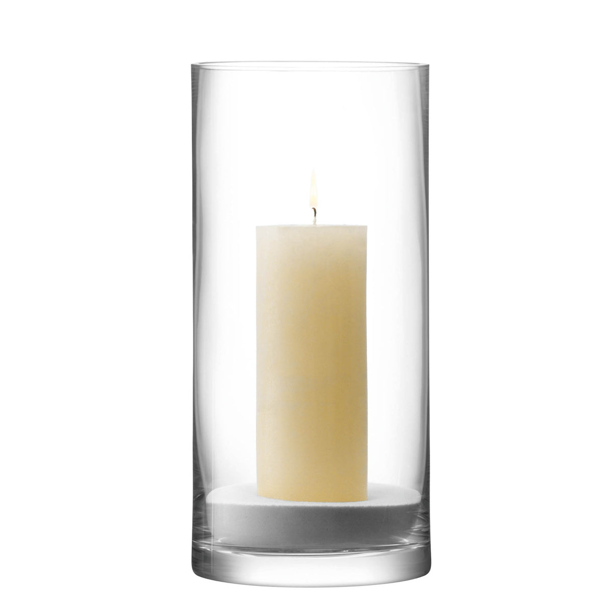 Clear LSA column vase or candleholder, 36cm tall with a 17cm diameter, showcasing a sleek, modern design in glass.
