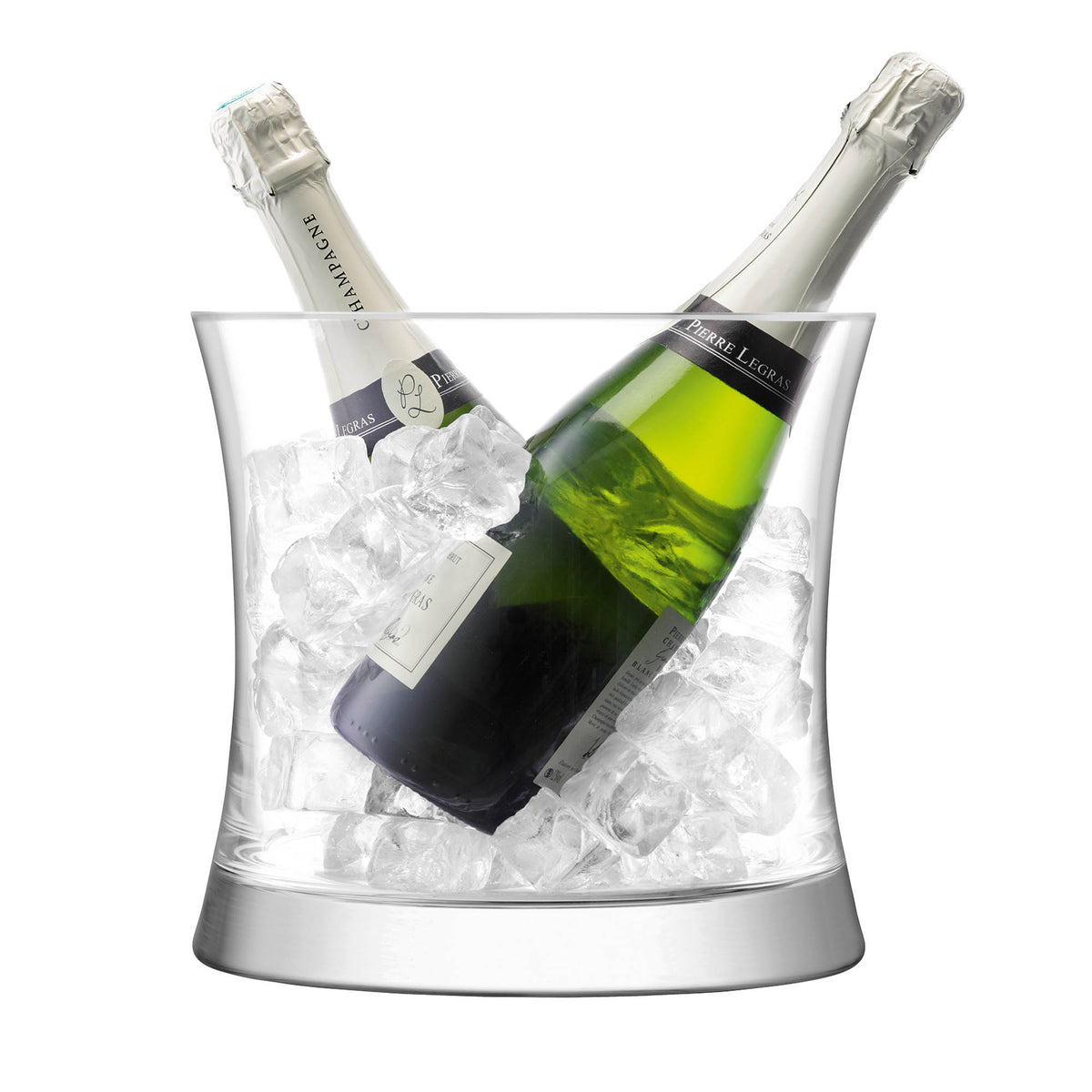 LSA Moya serving set with clear glass champagne flutes and a matching tray, ideal for elegant celebrations and gatherings.