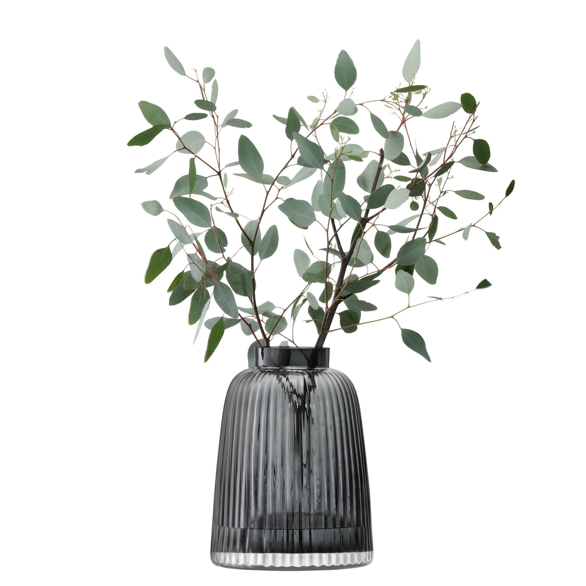 Gray LSA Pleat Vase measuring 26cm tall, featuring a textured pleated design, perfect for floral arrangements or decorative display.