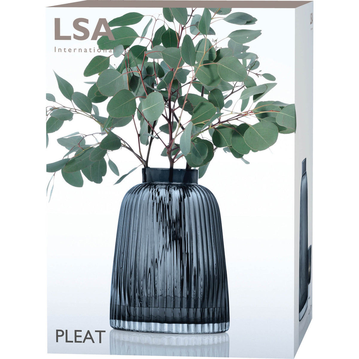 Grey LSA Pleat Vase, 26cm tall, with a textured pleated design, perfect for floral arrangements or decorative display.