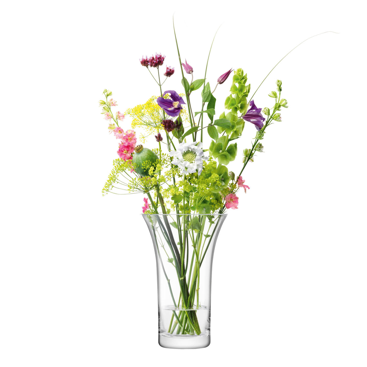 Clear flower flared bouquet vase by LSA, 26cm tall with a stylish flared design, perfect for floral arrangements.