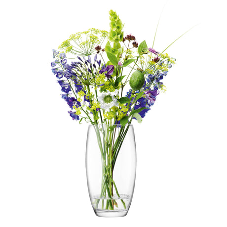 Clear LSA flower barrel bouquet vase with a 29cm height, showcasing a rounded glass design perfect for floral arrangements.