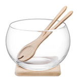 Clear glass salad serving set with oak base, featuring a large Ø27cm bowl by LSA for elegant presentation.