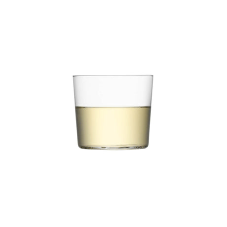 Set of four clear LSA Gio low tumblers, 310ml capacity, featuring sleek glass design for everyday use.