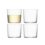 Set of four clear LSA Gio low tumblers, 310ml capacity, with sleek modern design for everyday use.