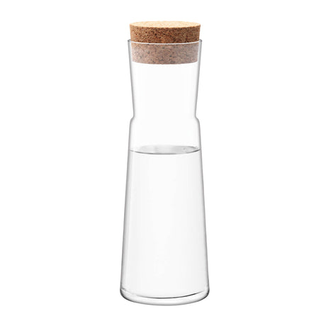 Clear LSA Gio carafe with cork stopper, 1.35L capacity, made of glass, showcasing its elegant design and transparent body.