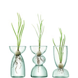 LSA Canopy Trio Vase Set in recycled material, featuring three elegant glass vases with rounded shapes and textured surfaces.