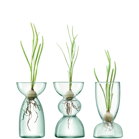 LSA Canopy Trio Vase Set in recycled material, featuring three elegant glass vases with rounded shapes and textured surfaces.
