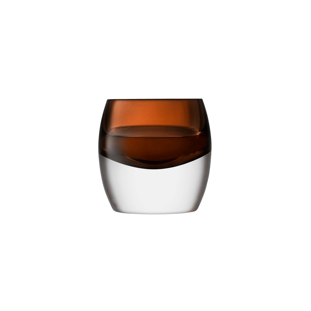 Pair of LSA Whisky Club tumblers, 230ml peat brown glass glasses with rounded shape, perfect for whiskey drinking.