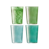 Set of four LSA Gems tumblers in assorted jade colors, 560ml capacity, stylish glass drinking glasses.