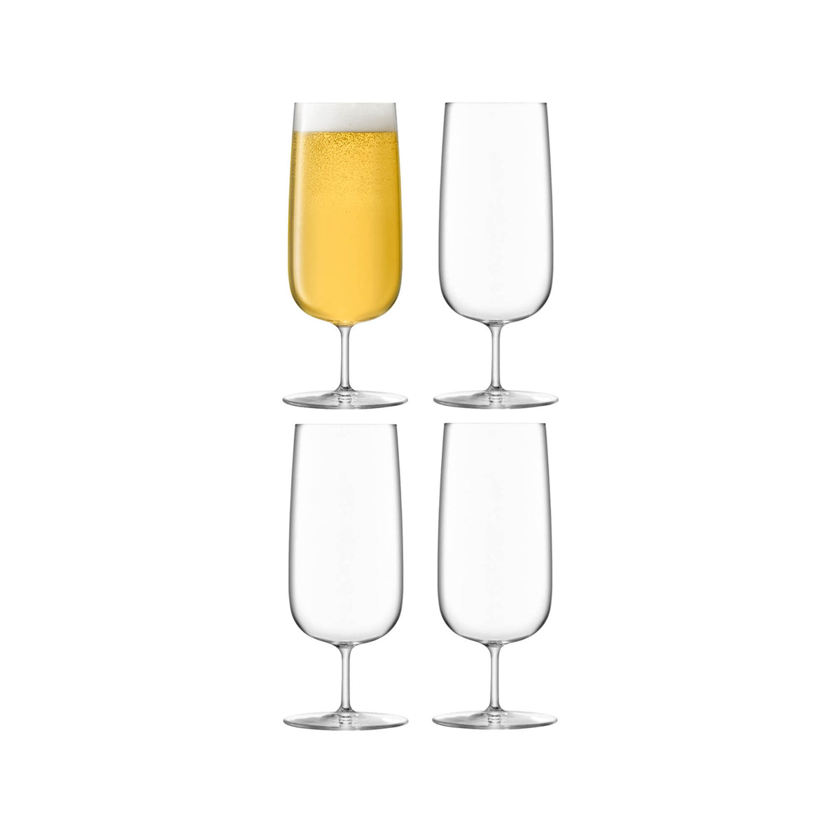 Set of four LSA Borough Pilsner glasses, 440ml clear beer glasses with a sleek design, perfect for serving pilsners.