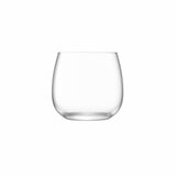 Set of four clear LSA Borough stemless wine glasses, 370ml capacity, with smooth rounded design and transparent glass.