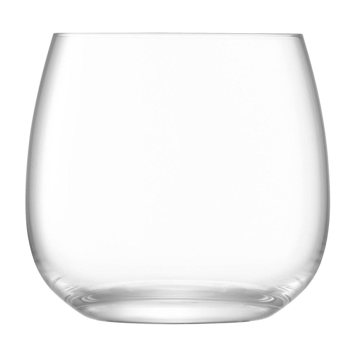 Set of four clear LSA Borough stemless wine glasses, 370ml capacity, showcasing modern design and transparent glass.