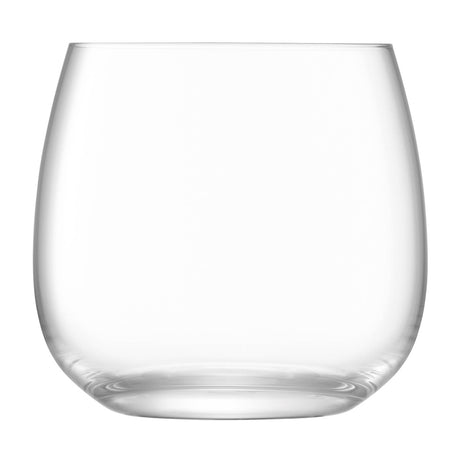 Set of four clear LSA Borough stemless wine glasses, 370ml capacity, showcasing modern design and transparent glass.