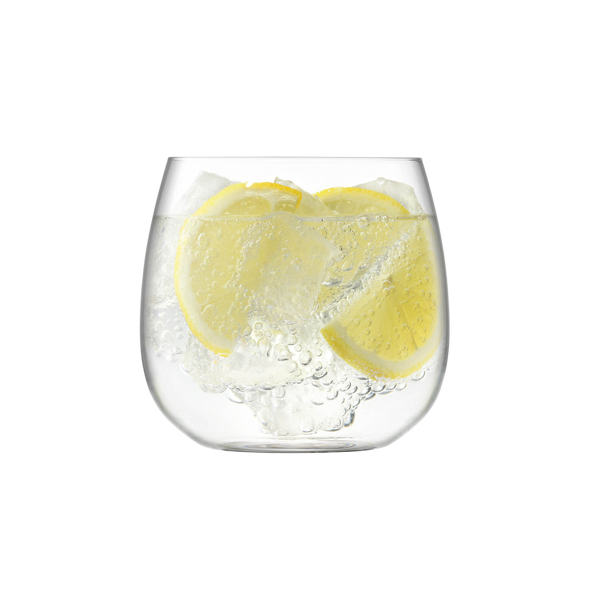 Set of four clear LSA Borough stemless wine glasses, 370ml capacity, with a sleek, modern design.