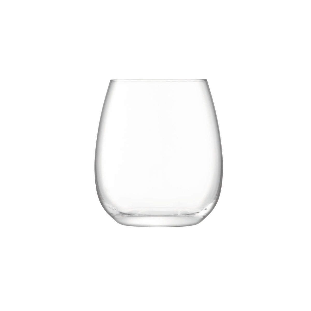 Set of four clear LSA Borough stemless wine glasses, 455ml capacity, with smooth, rounded design for casual wine drinking.