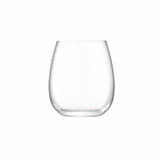 Set of four clear LSA Borough stemless wine glasses, 455ml capacity, with smooth, rounded design for casual wine drinking.