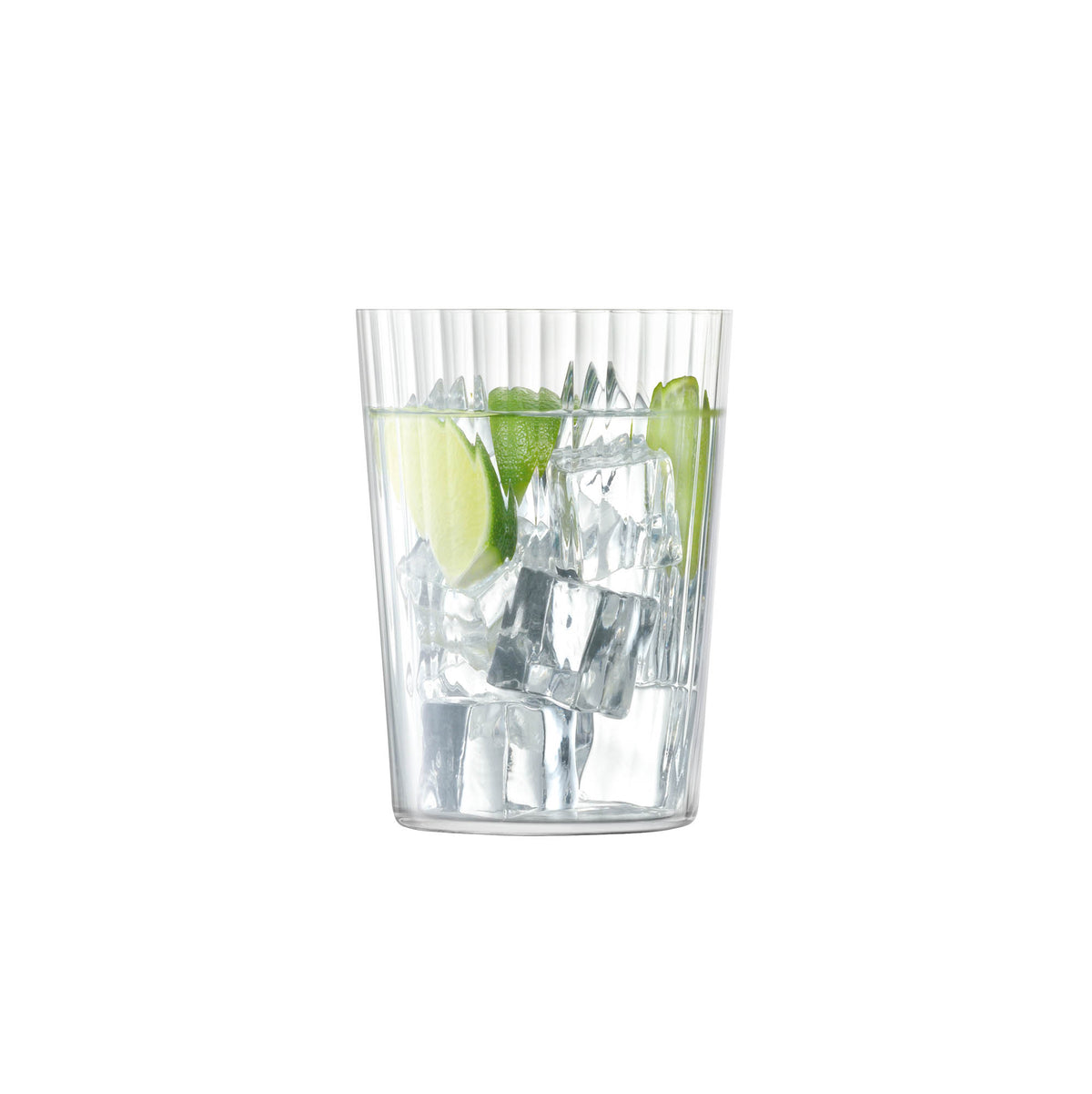 Set of four clear LSA GIO LINE tumblers, 560ml each, made of glass, arranged in a 4-piece set for beverages.