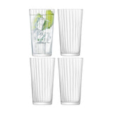 Set of four large LSA Gio Line Juice Glasses, 320ml clear longdrink glasses for fresh fruit juices and beverages.