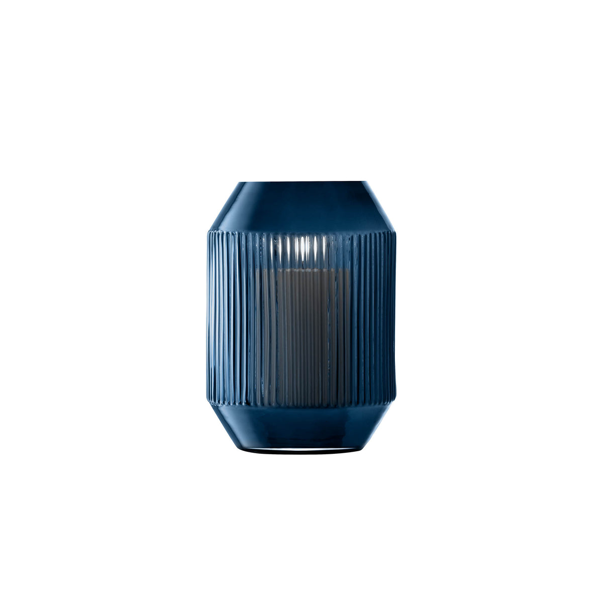 LSA Rotunda Lantern Vase in sapphire blue, 26cm tall with a rounded design, perfect for decorative floral displays.