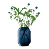 LSA Rotunda Lantern Vase in sapphire blue glass, 26cm tall, with smooth rounded shape and decorative design.