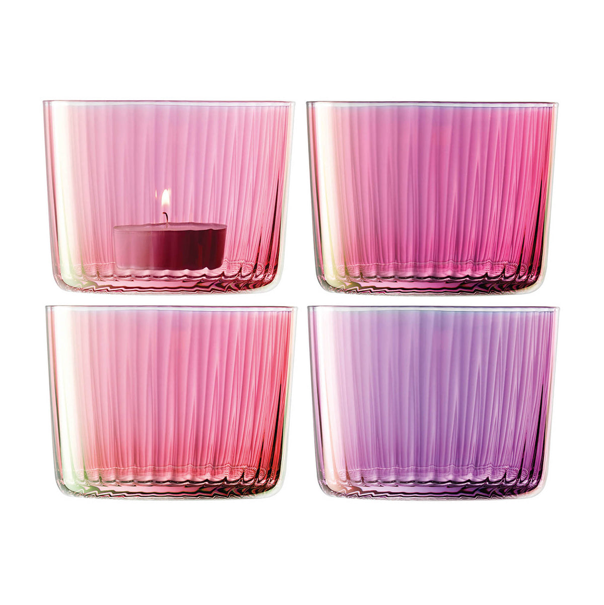 Set of four LSA Gems tealight holders in assorted garnet colors, decorative glass kerzenhalter for tealights, 6cm tall.