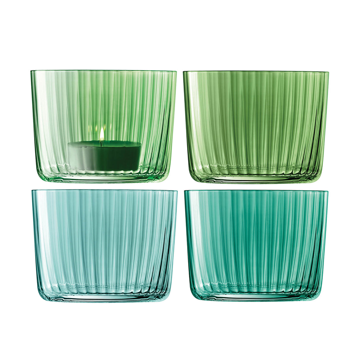 Set of four LSA Gems tealight holders in assorted jade colors, 6cm kerzenhalter with elegant glass design.