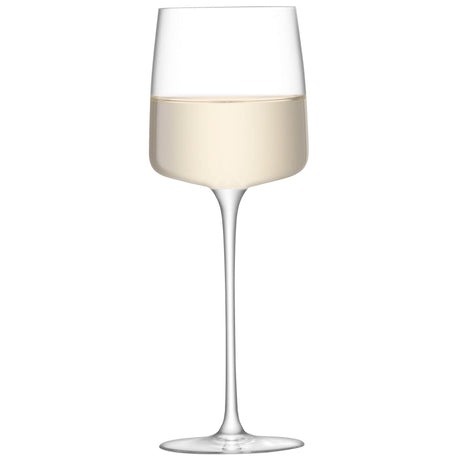 Set of four clear LSA Metropolitan wine glasses, 350ml, elegant design perfect for serving wine.