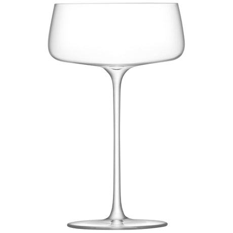 Set of four LSA Metropolitan champagne saucers, 300ml clear glass champagne glasses with elegant design.