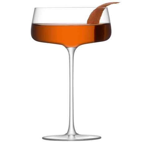 Set of four LSA Metropolitan champagne saucers, 300ml clear glass champagnerglas, elegant drinkware for special occasions.