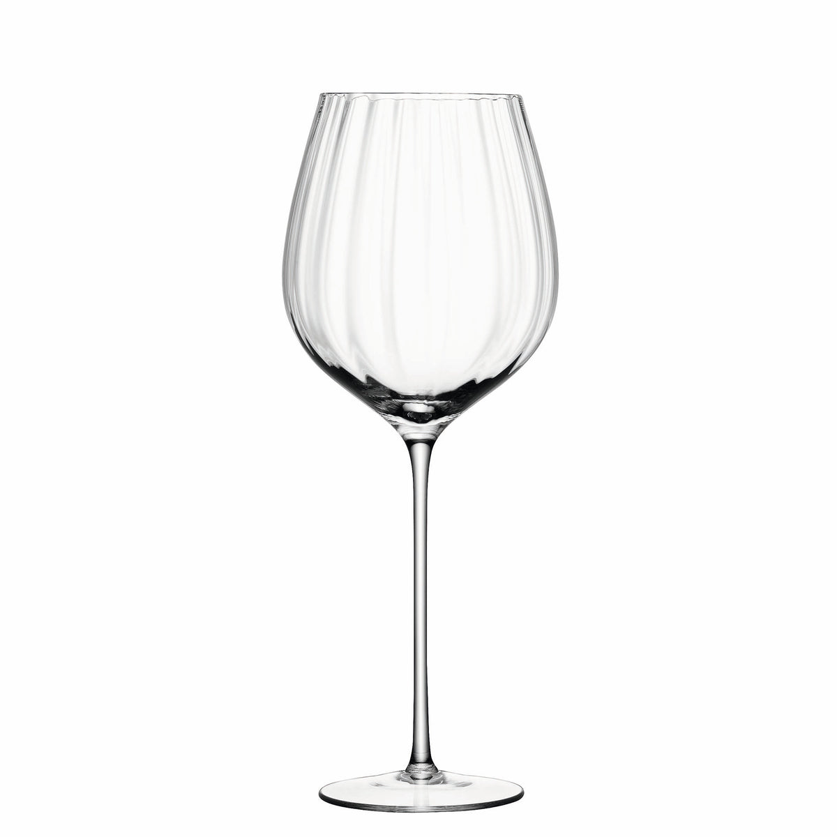 Two clear LSA Aurelia red wine glasses with 660ml capacity, featuring elegant optic design, set against a neutral background.