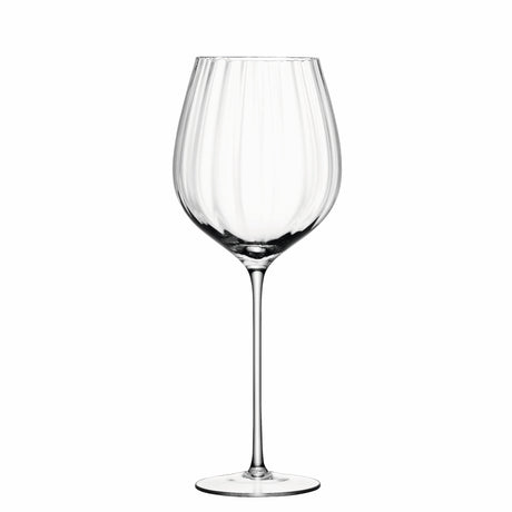 Two clear LSA Aurelia red wine glasses with 660ml capacity, featuring elegant optic design, set against a neutral background.