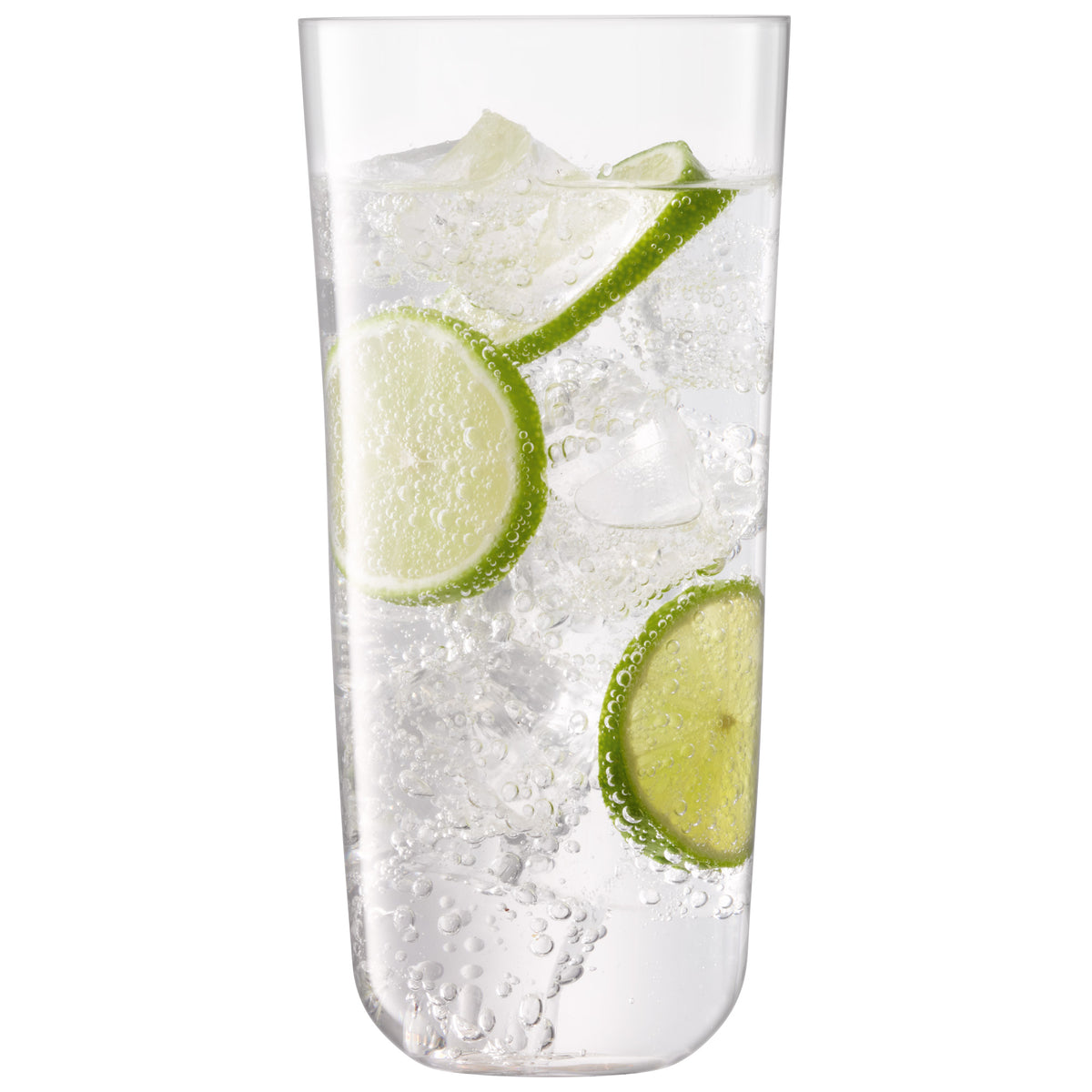 Set of four clear LSA ARC longdrink glasses with 550ml capacity, stylish and modern glassware for beverages.