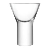 Set of four LSA Boris liqueur glasses in clear glass, 60-90ml, with a sleek, modern design for serving spirits.