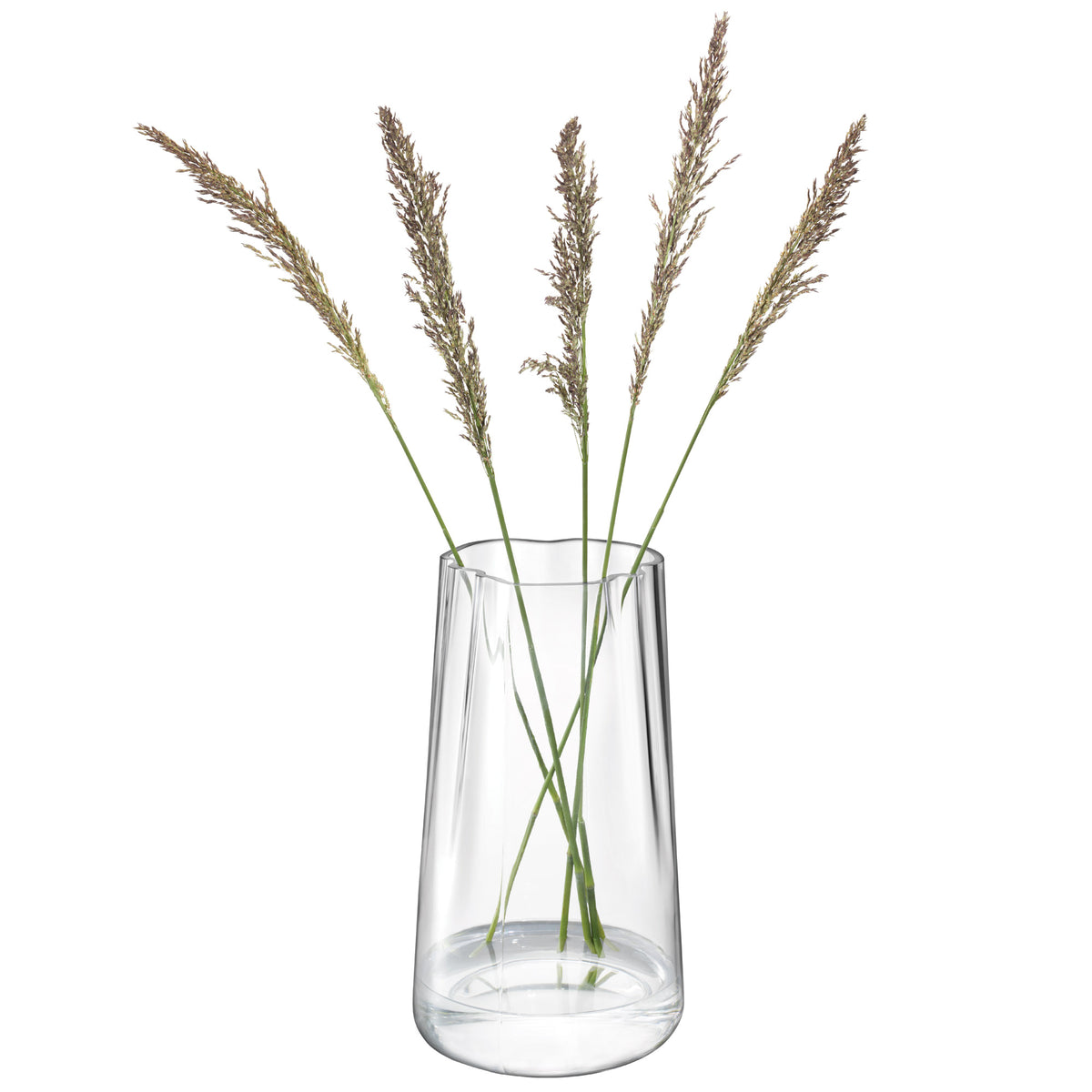 Clear LSA Lagoon vase with a sleek, modern design, standing 35cm tall, perfect for elegant floral arrangements.
