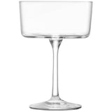 Set of four clear LSA Gio champagne and cocktail glasses, 230ml capacity, elegant and modern glassware for drinks.