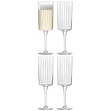 Set of four clear LSA Gio Line champagne flutes, 210ml Sektglas with elegant design for celebratory drinks.
