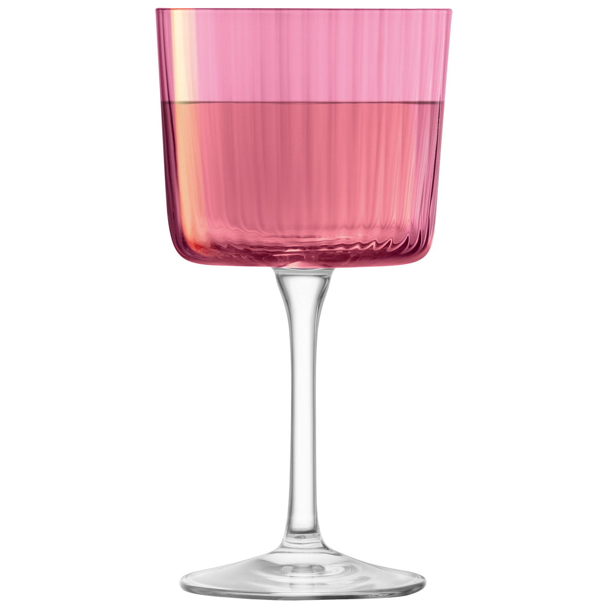 Set of four LSA GEMS berry-shaped wine glasses with clear glass bowls and slender stems.