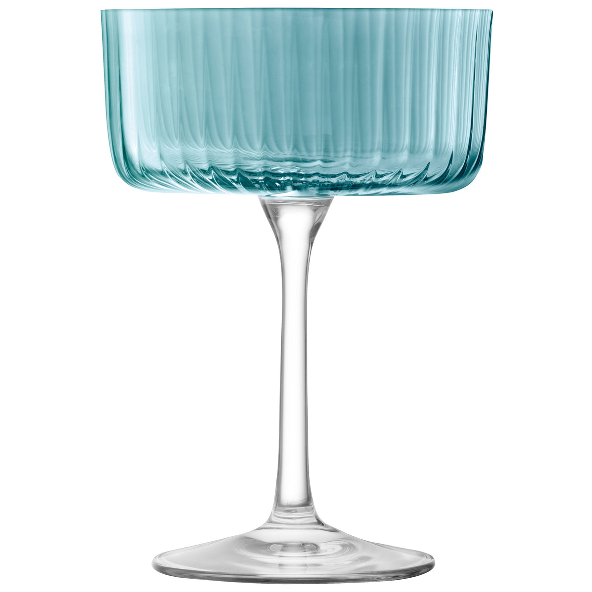 Set of four LSA GEMS ocean blue cocktail glasses, 230ml, with sleek modern design for stylish beverages.