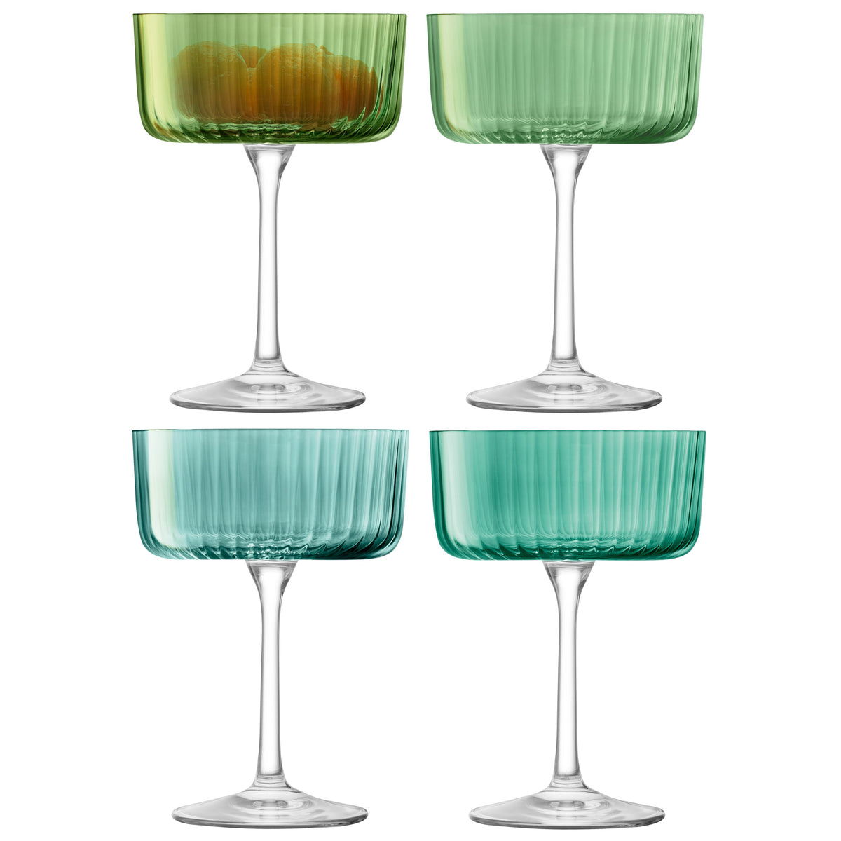 Set of four LSA GEMS cocktail glasses in emerald green, 230ml capacity, showcasing elegant, modern design.