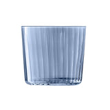 Set of four LSA Gems 310ml sapphire-colored tumblers with assorted gemstone-inspired designs, perfect for beverages.