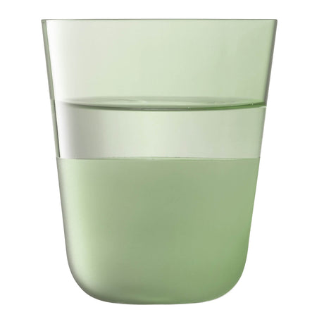 Pair of LSA Arc Contrast Tumblers in moss green, 380ml capacity, showcasing sleek glass design with contrasting accents.