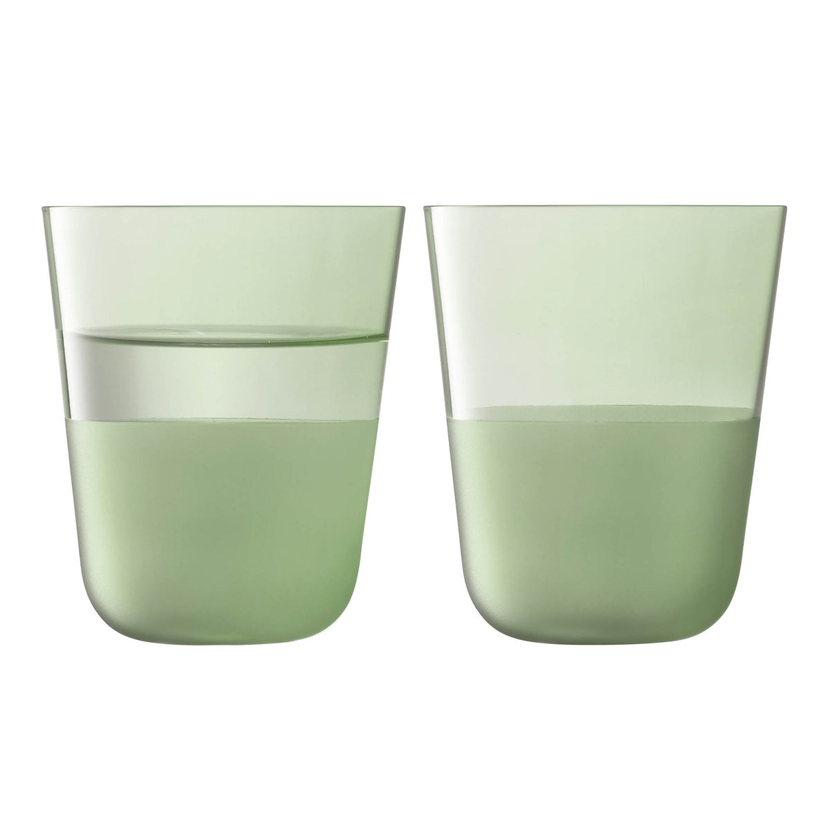 Set of two LSA Arc Contrast Tumblers in moss green, 380ml capacity, with sleek, modern design for drinking beverages.