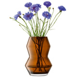 LSA Sculpt Vase in cognac glass, 16cm tall, with a smooth, rounded design perfect for modern home decor.
