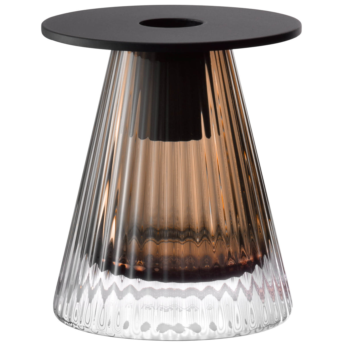 LSA Beacon candle holder and vase in taupe and jet black, 10cm tall, with a sleek, modern design and smooth finish.