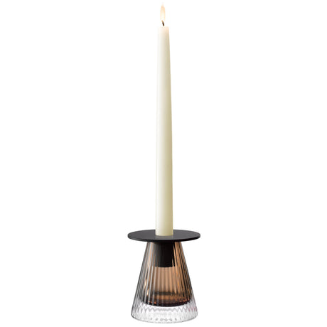 LSA Beacon candle holder and vase in taupe and jet black, 10cm tall, with sleek modern design and smooth finish.