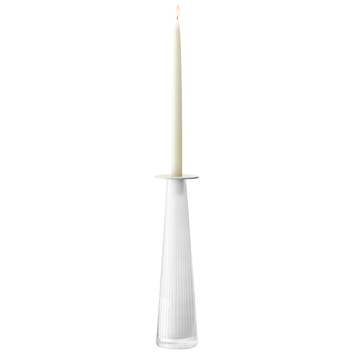 White LSA Beacon candle holder and vase, 34cm tall, with a sleek modern design and smooth chalk white finish.