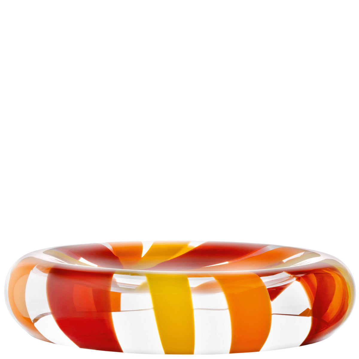 LSA Folk Reverse Bowl in orange, red, and yellow, 36cm ceramic serving bowl with a vibrant, artistic design.